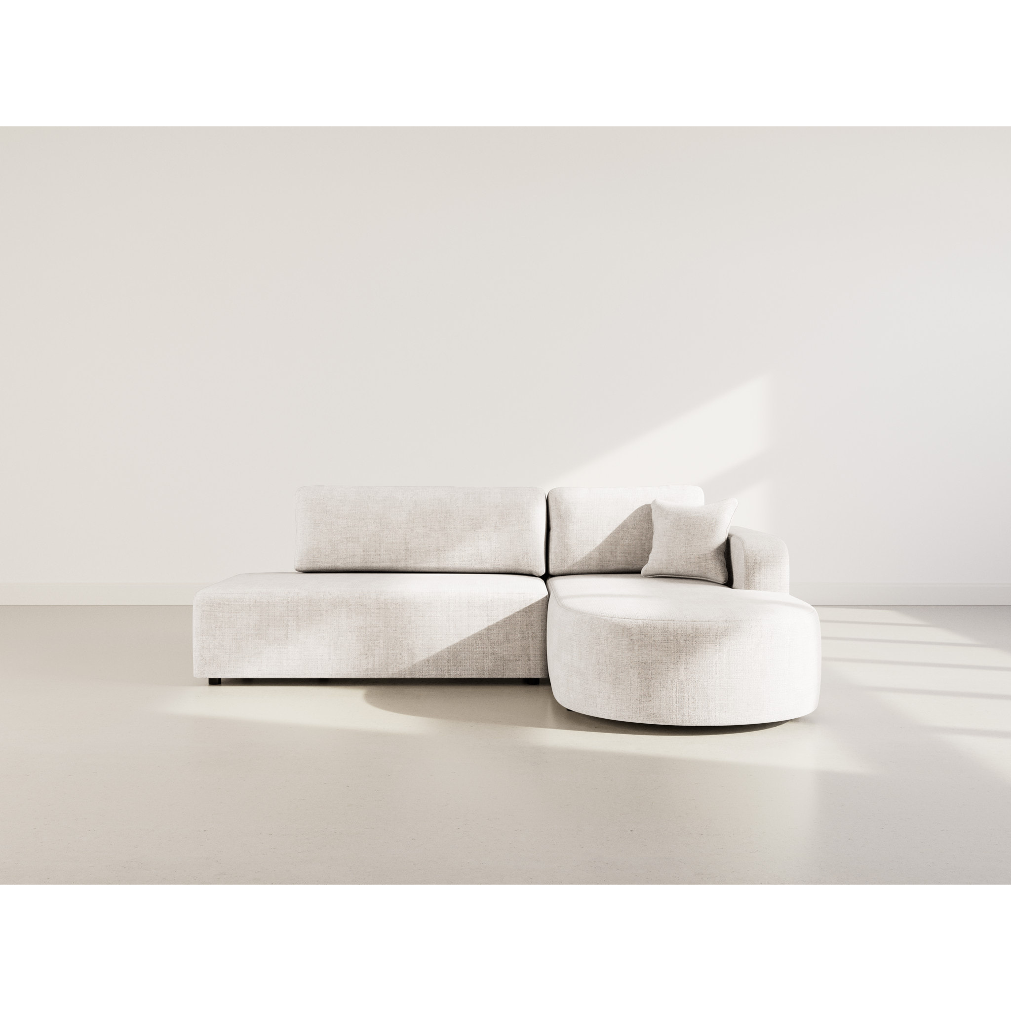 Miro - Canapé d'angle droit 4 places convertible avec coffre en velours texturé - Beige