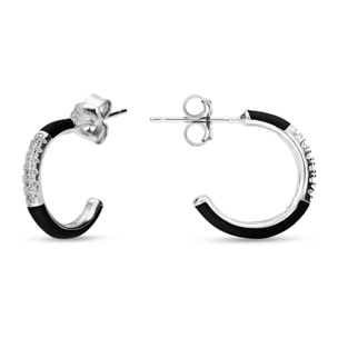 Orecchini Smaltati Neri in Argento 925 con Pavé di Cubic Zirconia