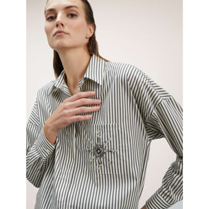 Motivi - Camicia over a righe con ricamo - Bianco