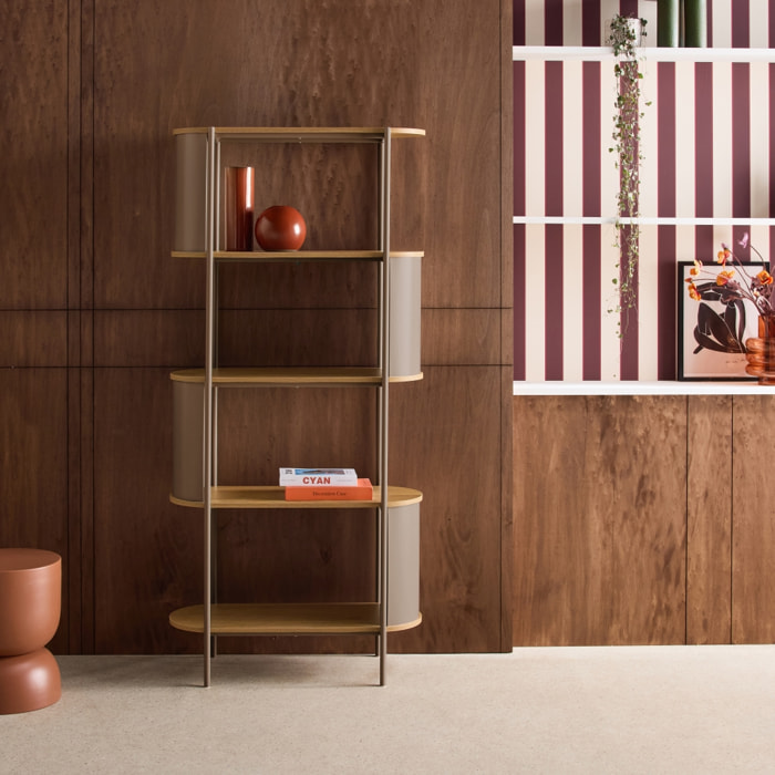 Etagère bibliothèque métal courbé et décor bois 5 niveaux MOLTO