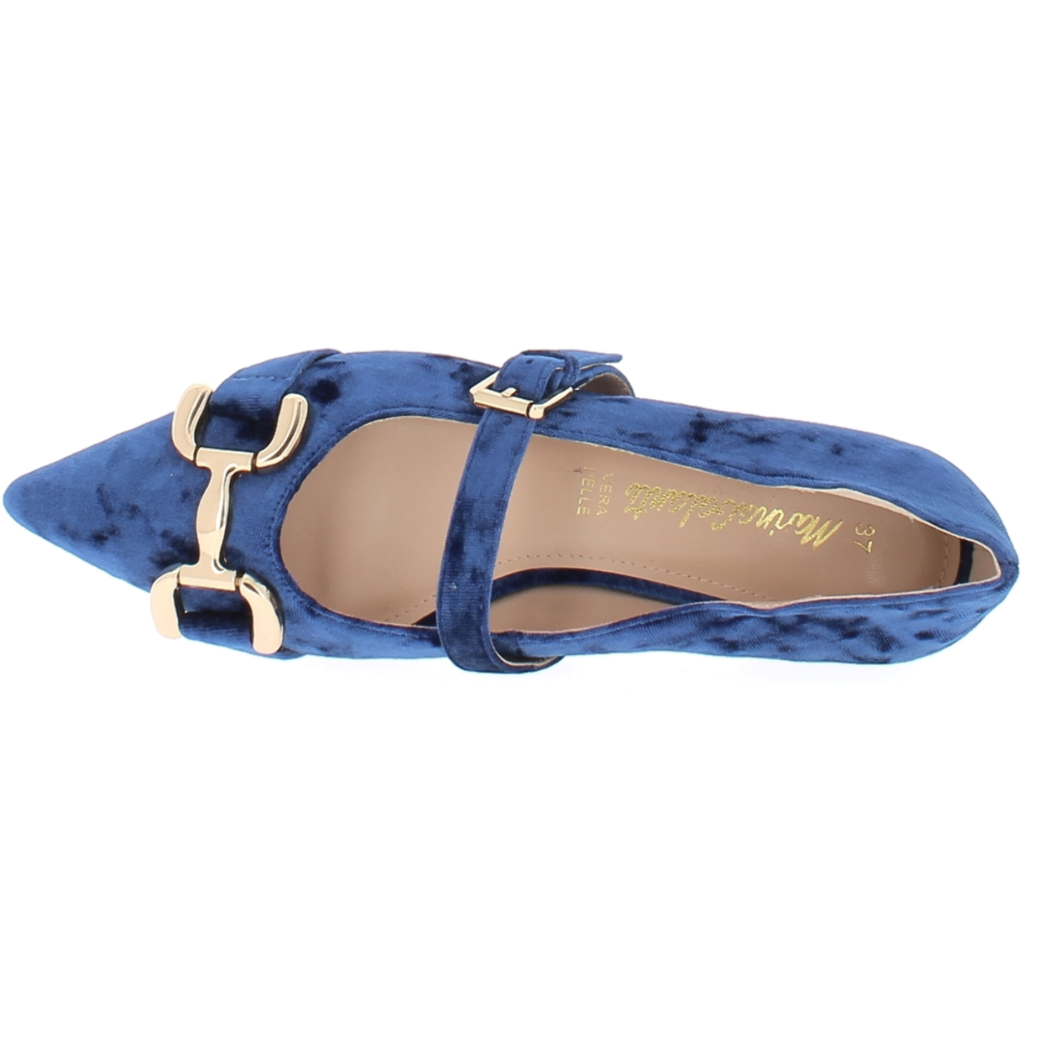 Marina Galanti Scarpe Donna Velvet Ballet Flat with Gold Horsebit MG W24A039 Blue