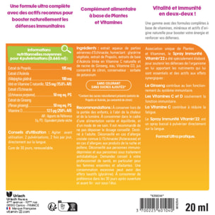 VITAMIN'22 - Spray Immunité - Complément alimentaire à base de Propolis, Ginseng, Échinacée, Vitamines C & D - Soutien de l'immunité - Cure 30 jours
