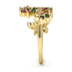 Anillo con Circonita Multicolor acabado oro 18k