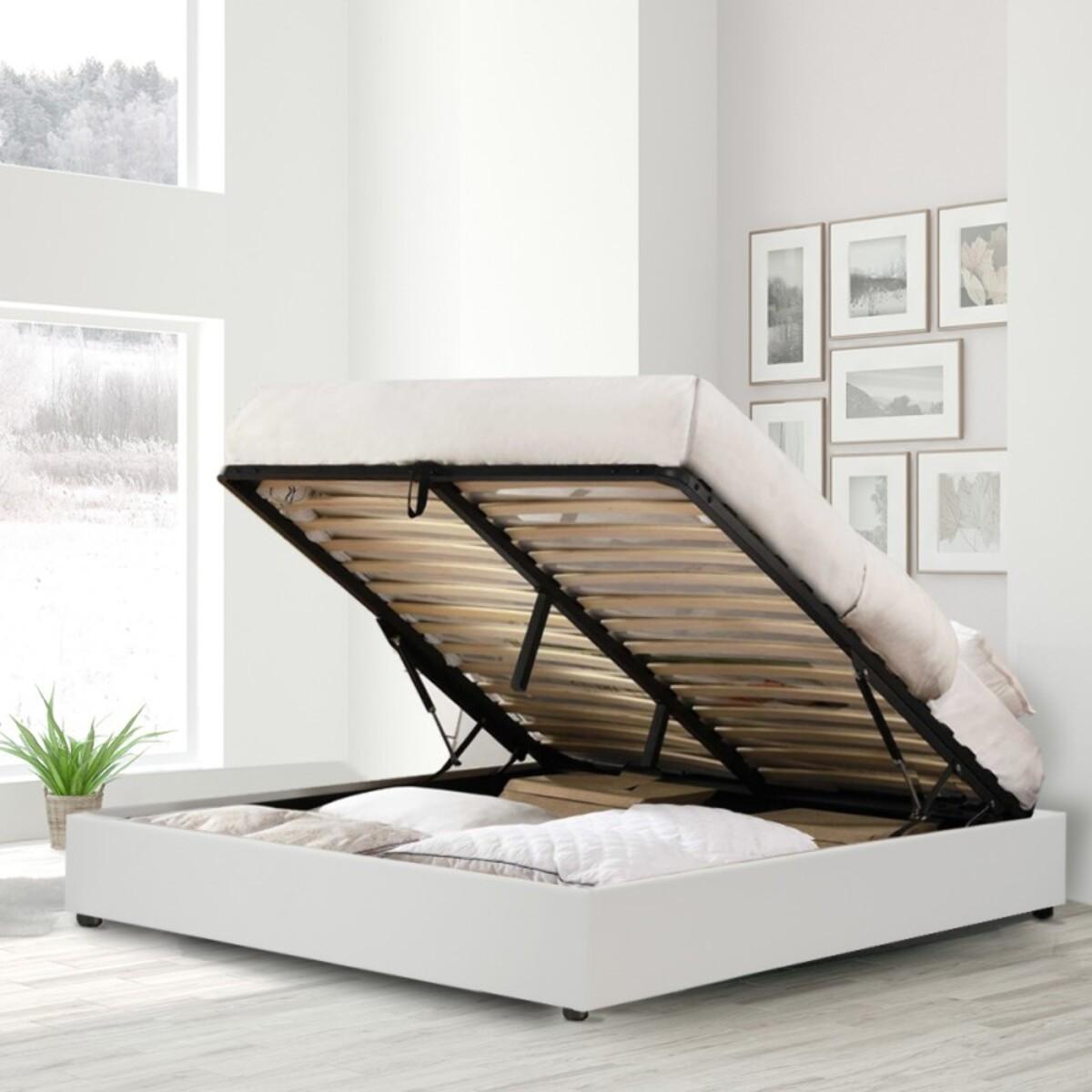 Lit coffre sommier relevable blanc | Modele Cancun Simili Cuir | Grande capacite de stockage