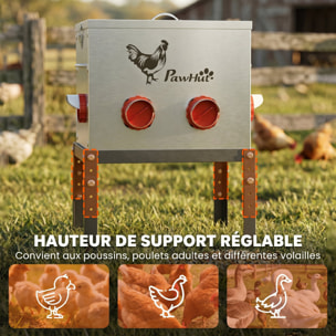 Mangeoire automatique pour poules 27L hauteur reglable 6 ports anti-conflits acier argent noir