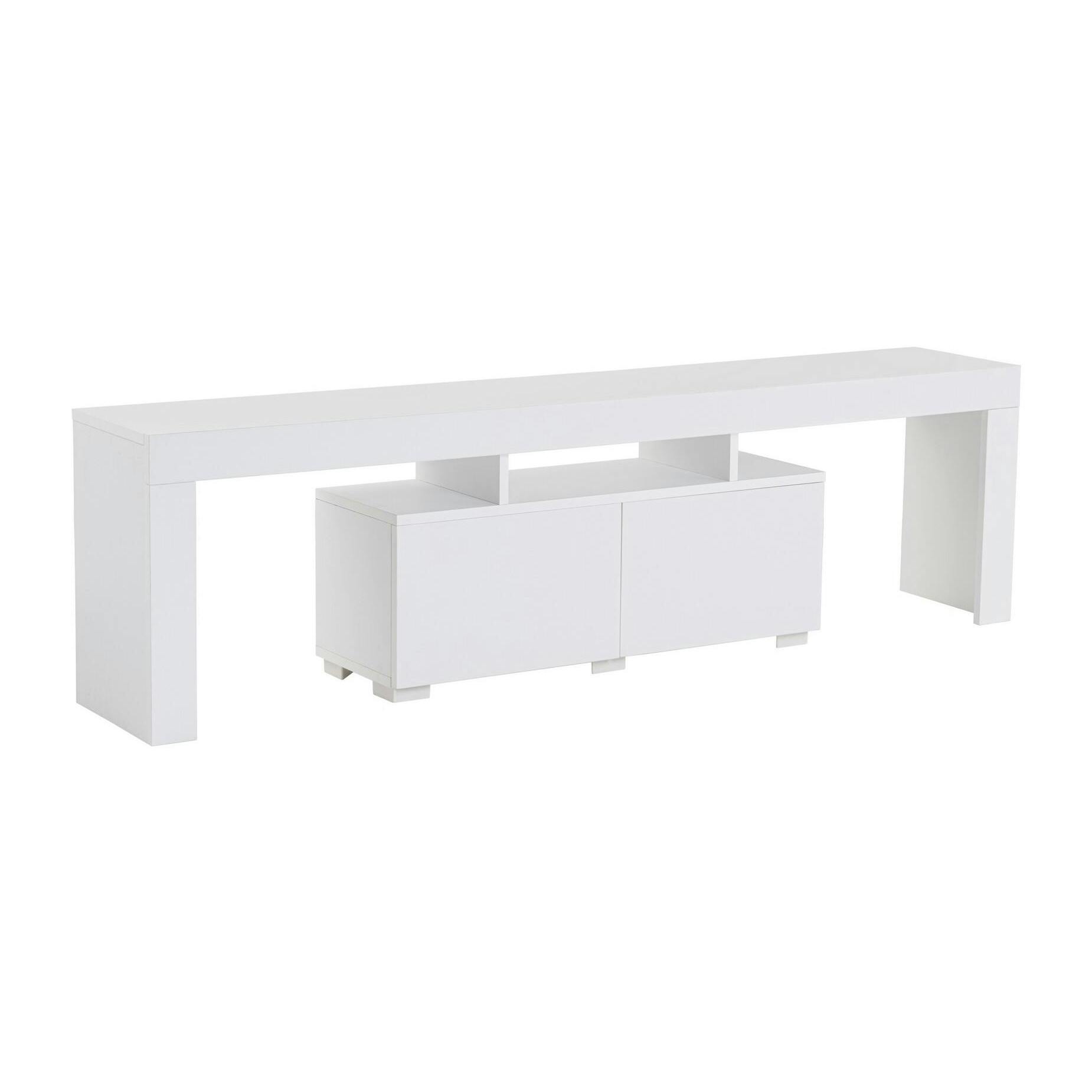 Banc TV moderne blanc avec rangement - effet laque MARFA