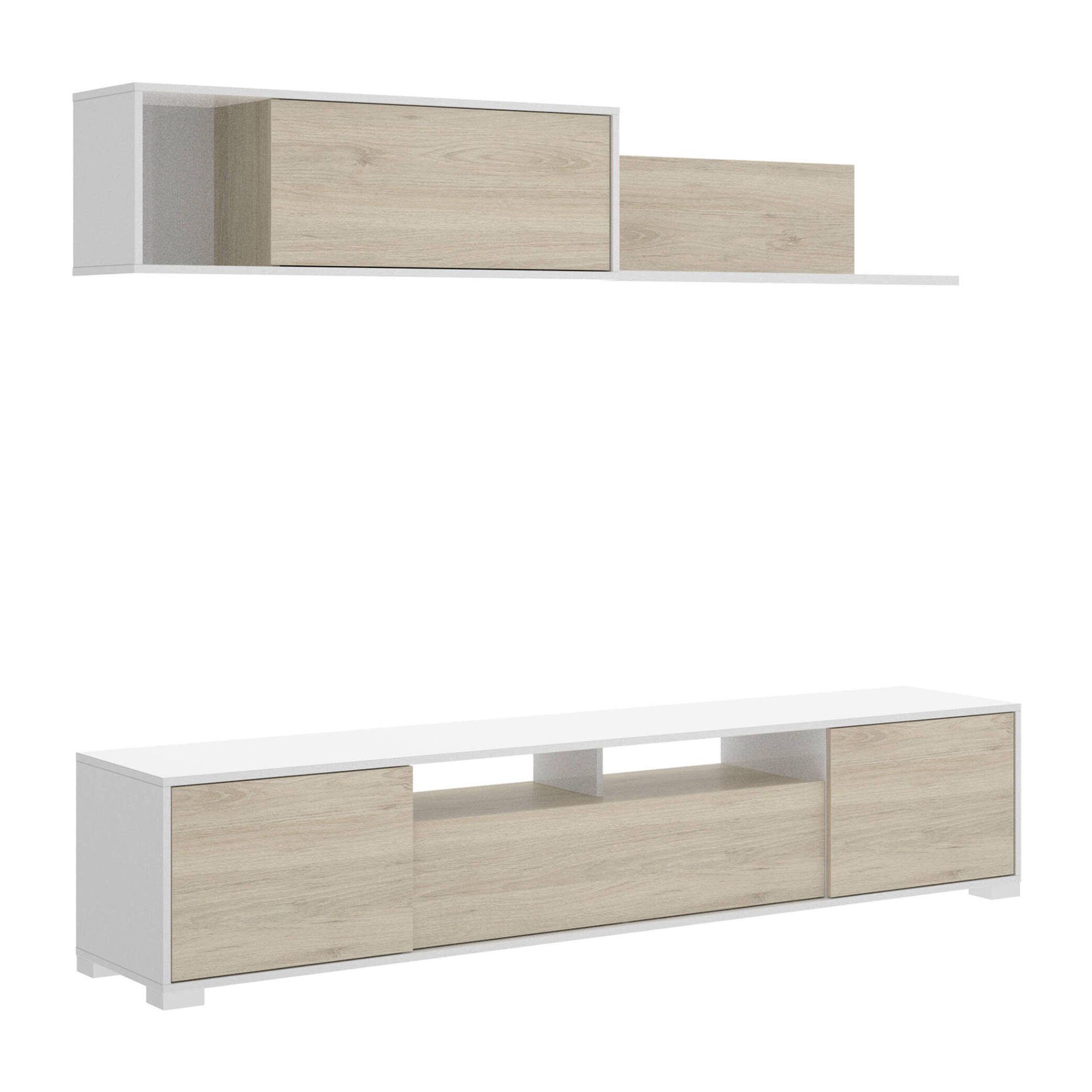 Parete attrezzata Gruf, Set da soggiorno porta TV, Mobile salotto multiuso, 200x41h180 cm, Rovere e Bianco