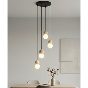 Lampada a sospensione LOOP in acciaio nero e legno naturale