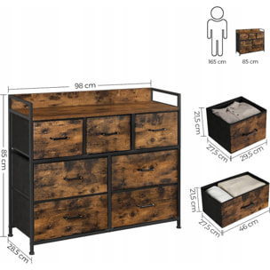 Cassettiera Industrial Loft con 7 cassetti in marrone rustico e metallo