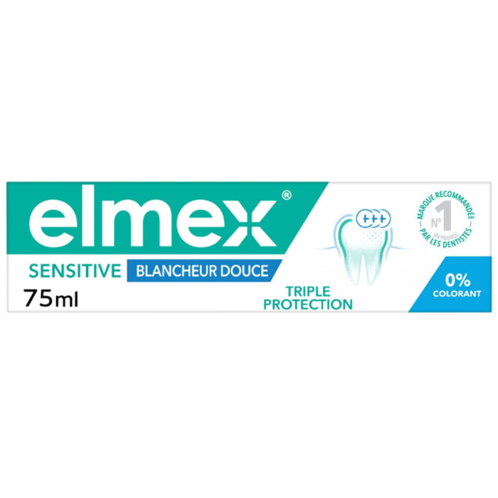 Pack de 10 + 2 offerts - elmex - Dentifrice Sensitive Blancheur Douce Triple Protection 0% Colorant 75ml
