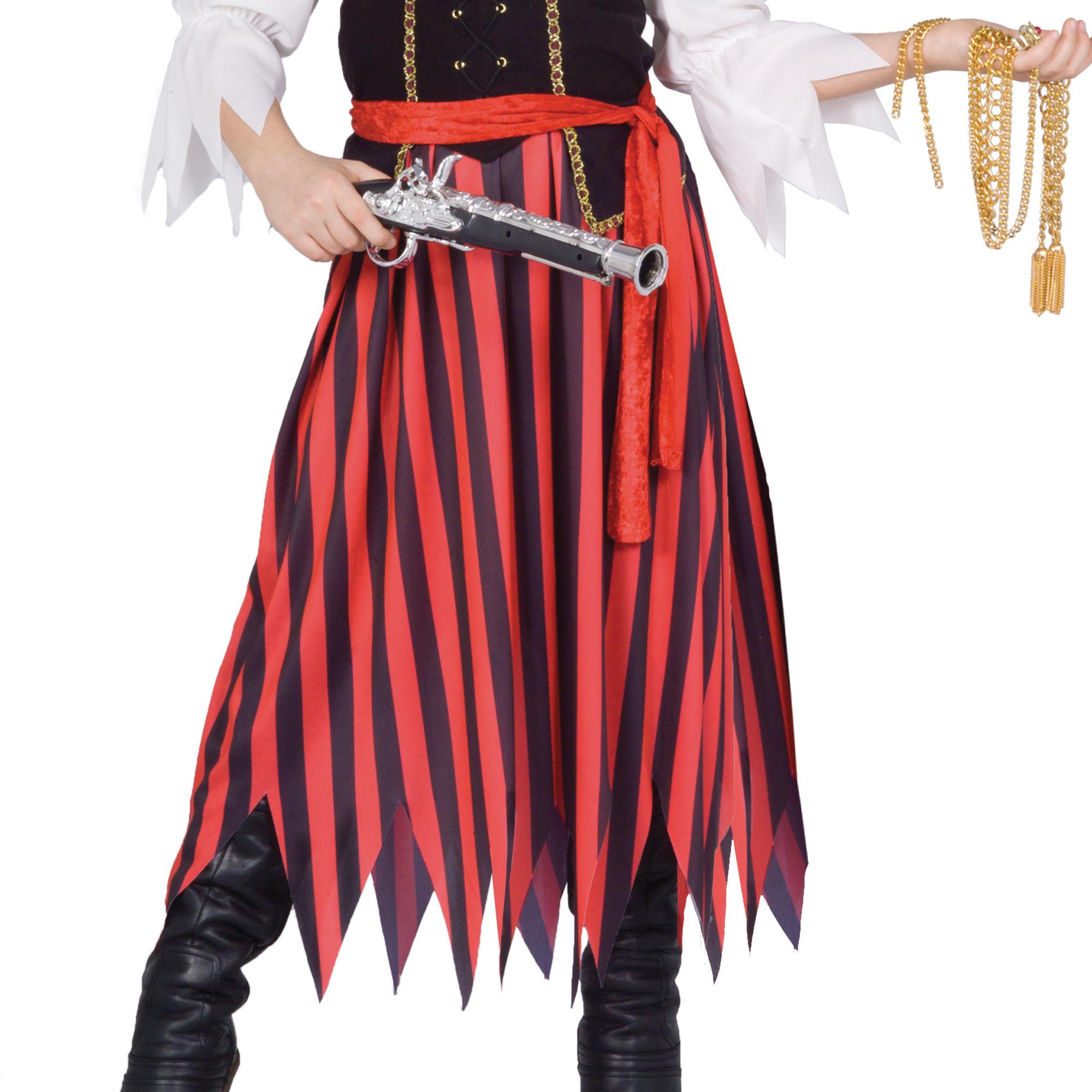 Travestimento Costume Carnevale Piratessa Rosso Nero Bianco Bambina