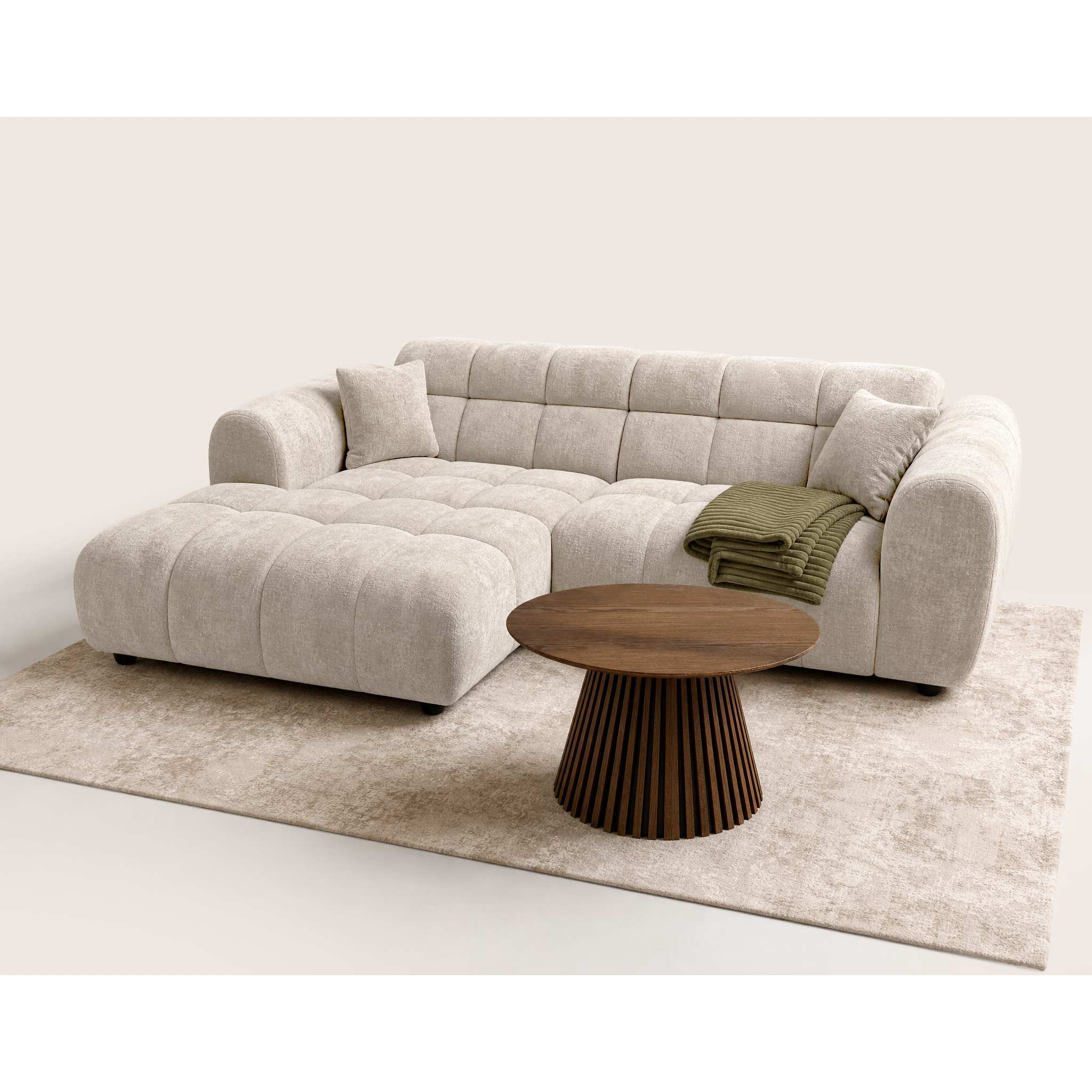 Mini Ray - Canapé d'angle gauche 4 places en tissu texturé - Beige
