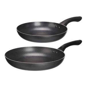 Set de 2 sartenes antiadherentes de aluminio negro.
