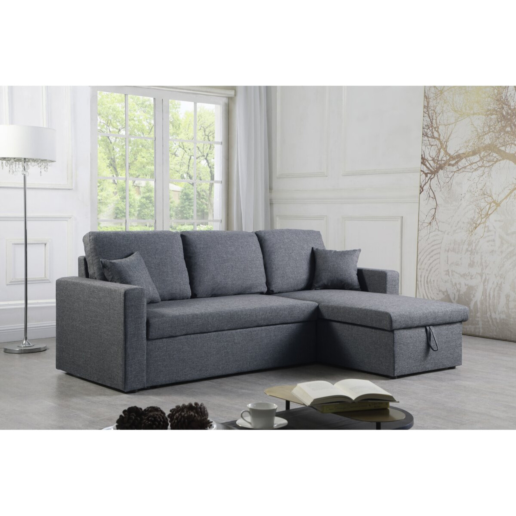 Canapé d'angle convertible/ réversible avec coffre "Alain II" - 3 places - Gris foncé