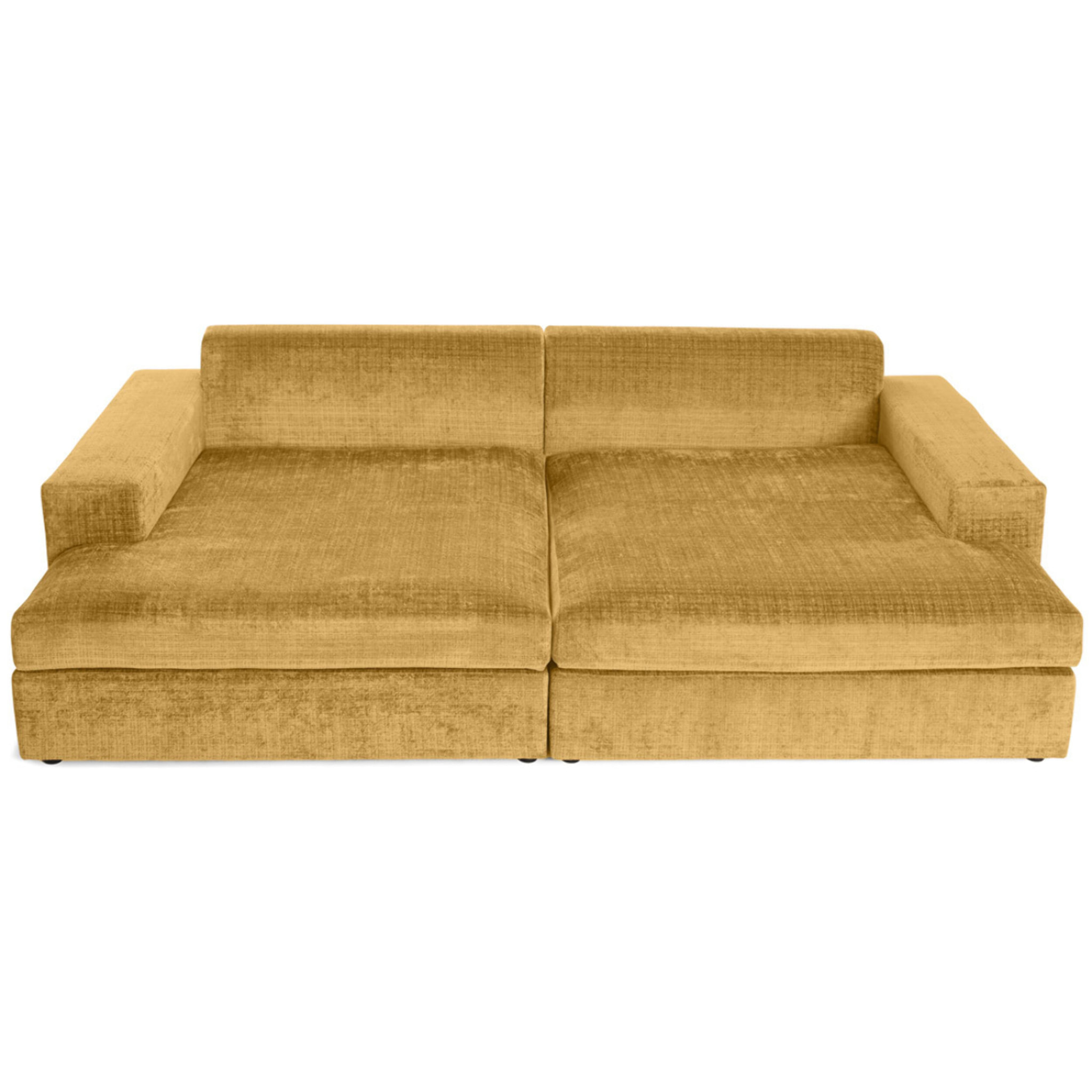 Collins - canapé droit 4 places avec double méridienne - assise profonde - en velours texturé - Jaune