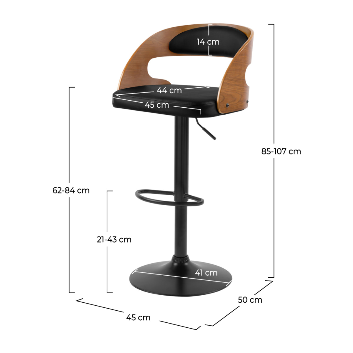 Chaise de bar réglable 62/84 cm en cuir synthétique noir - Louis