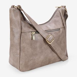 Bolso góndola taupe con bordado