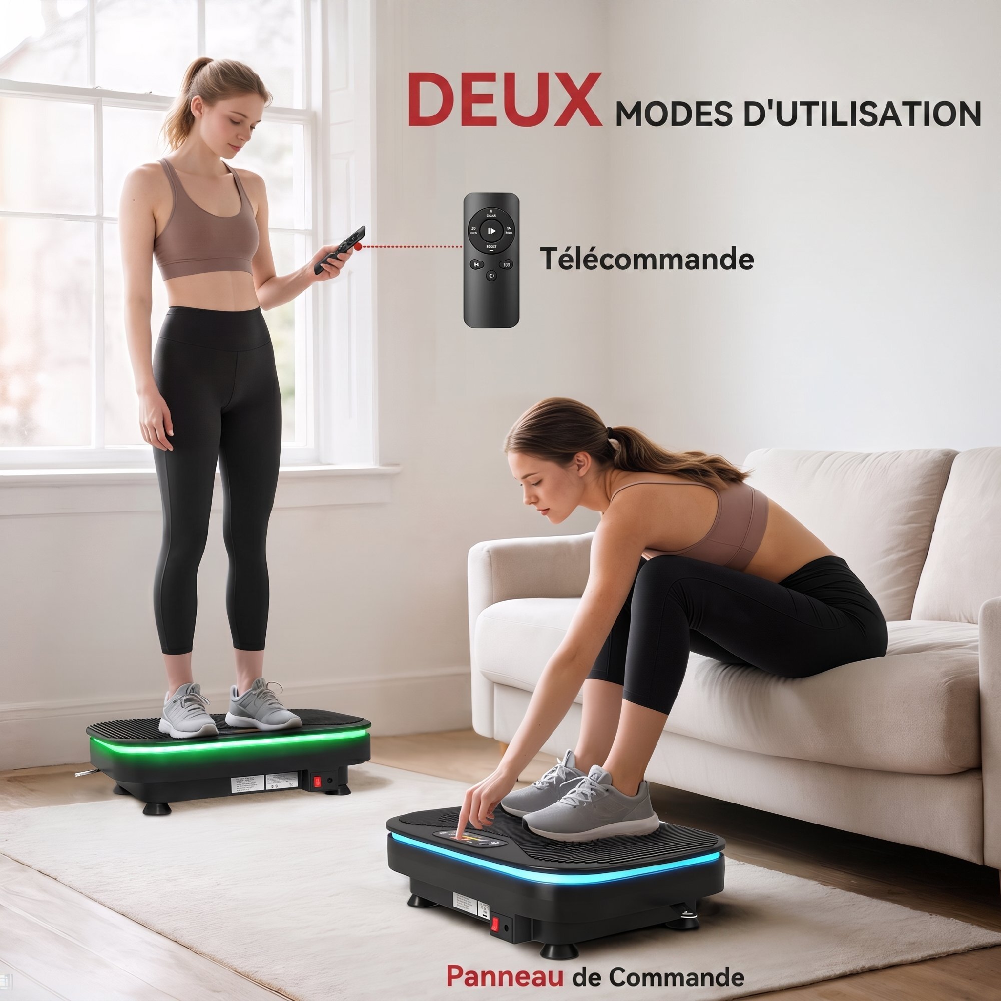 Plateforme vibrante LED Bluetooth 3 prog. 99 vitesses bandes de résistance télécommande