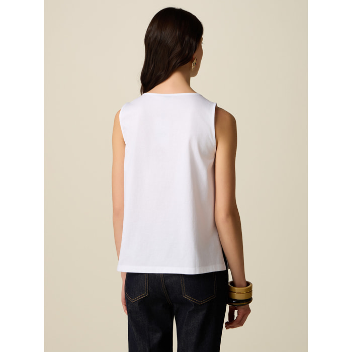 Oltre - Top in cotone con applicazioni floreali - Bianco