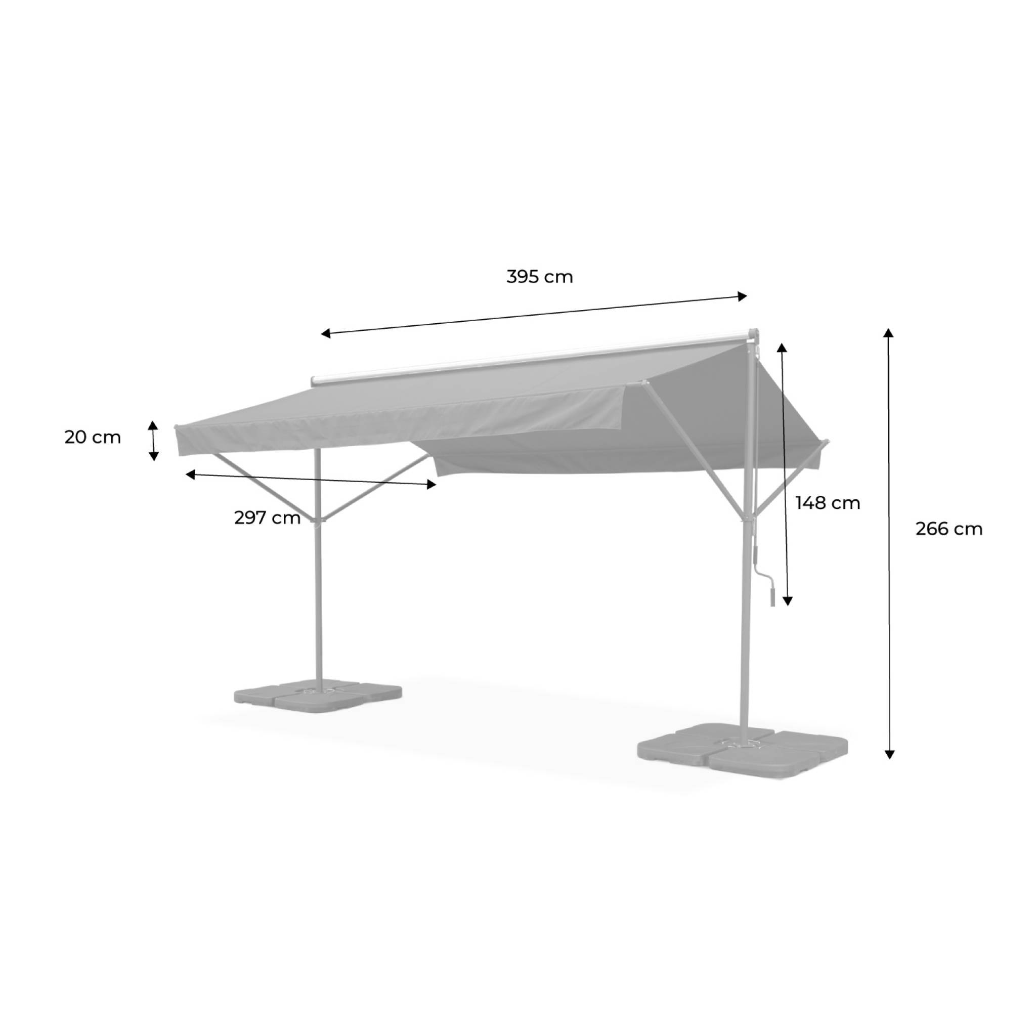 Store de jardin double pente manuel 4x3m beige largeur 395cm + 2 lots de 4 dalles à lester 50x50cm