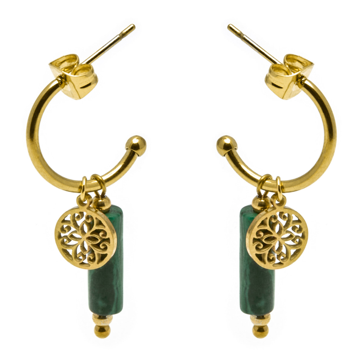 Pendientes de Malaquita acabados en oro amarillo de 18K- Nadu
