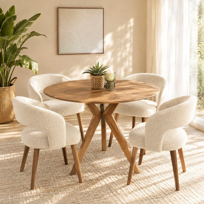SIXTINE - Table à manger ronde en bois de teck recyclé D100cm