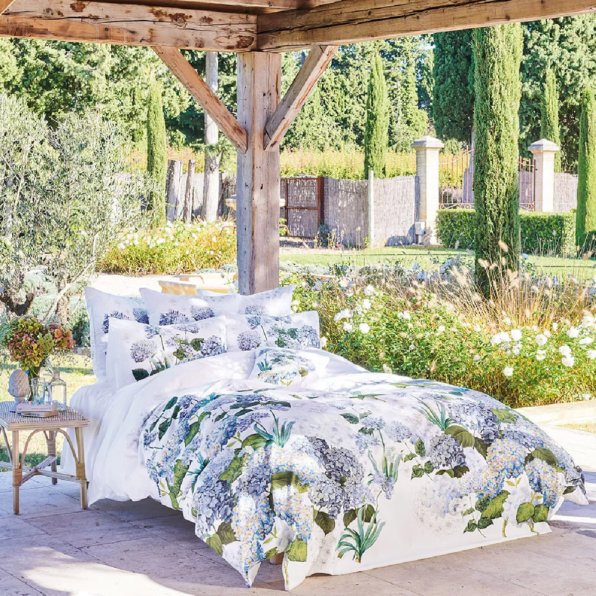 Housse de couette percale de coton imprimé multicolore Maelys bleu