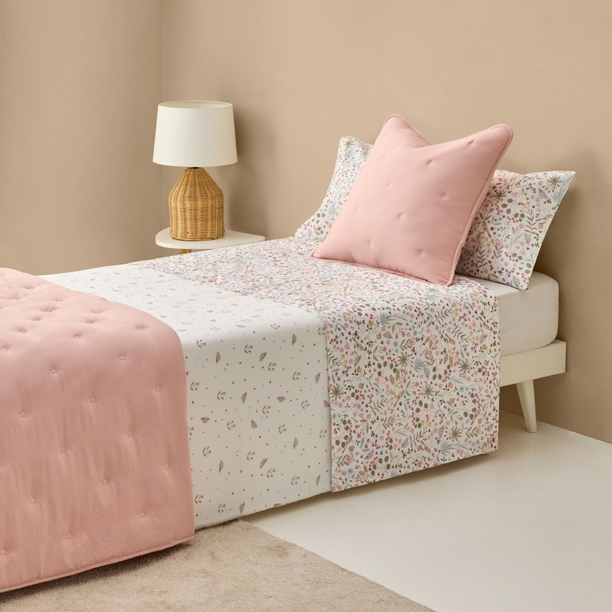 Funda nórdica algodón flores y mariposas Sibel color blanco 100% Algodón percal