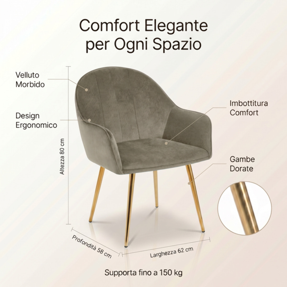 Set 2 poltrone in velluto con gambe oro, sedie imbottite design elegante e moderno, struttura in legno con schienale e seduta confortevoli, rivestimento effetto velluto morbido, ideali per soggiorno camera e ufficio, stile raffinato