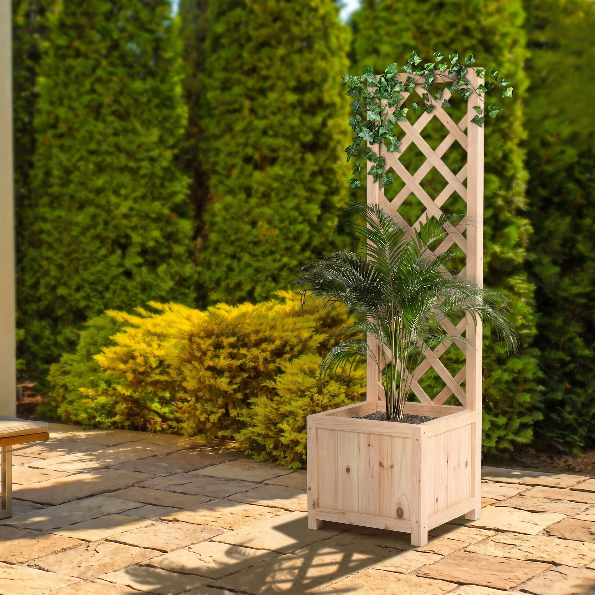 Rosy - Fioriera da Esterno con Grigliato 35x120x30 cm per Piante Rampicanti in Legno di Cedro Impregnato Natural Oak