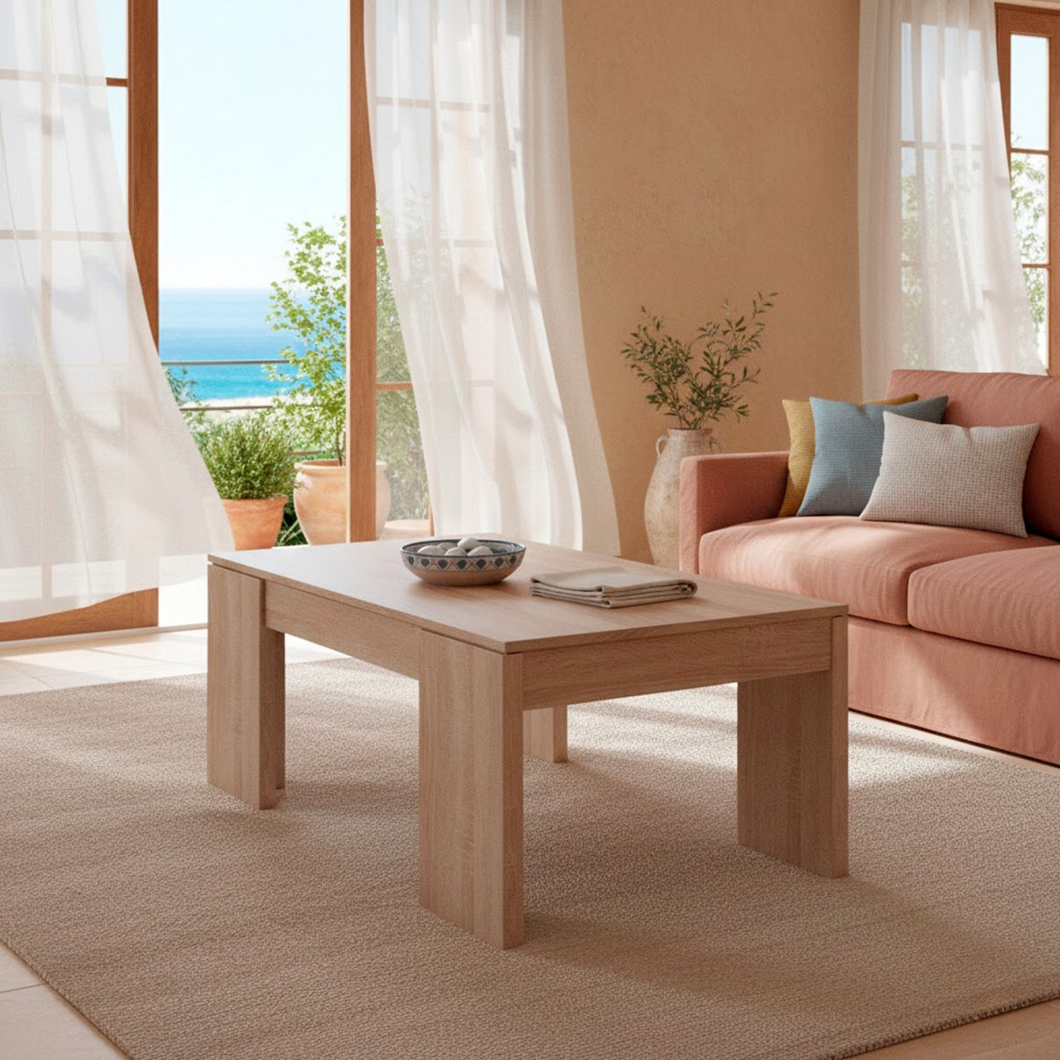 Tavolino da Caffè Con Piano Rialzabile Con Vano Contenitore Alzabile Tavolo da Salotto Moderno Salvaspazio Ideale per Lavorare 100 x 50 x 42 cm Rovere