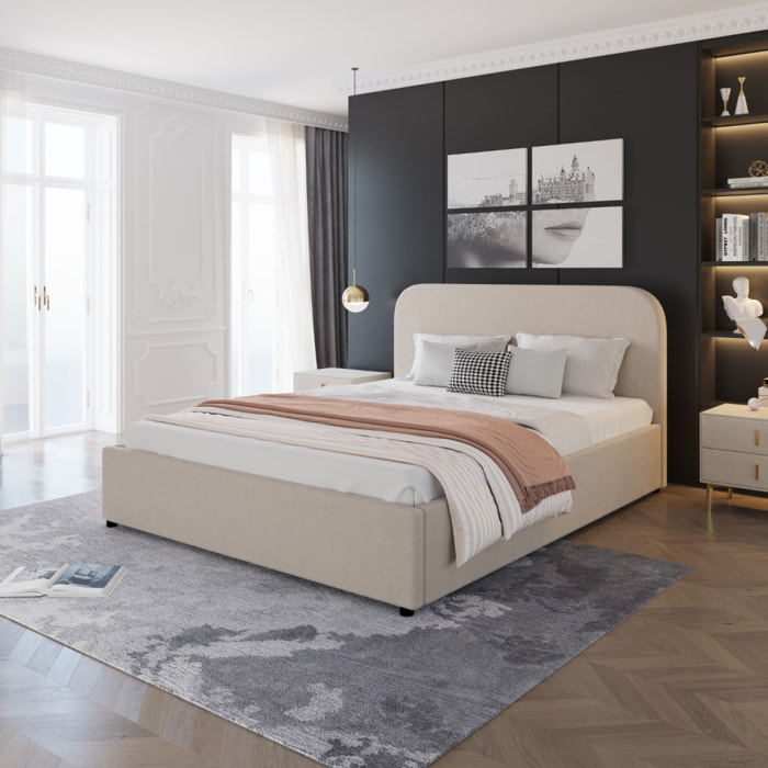 MENDOZA Lit avec coffre de rangement 140x190cm velours beige