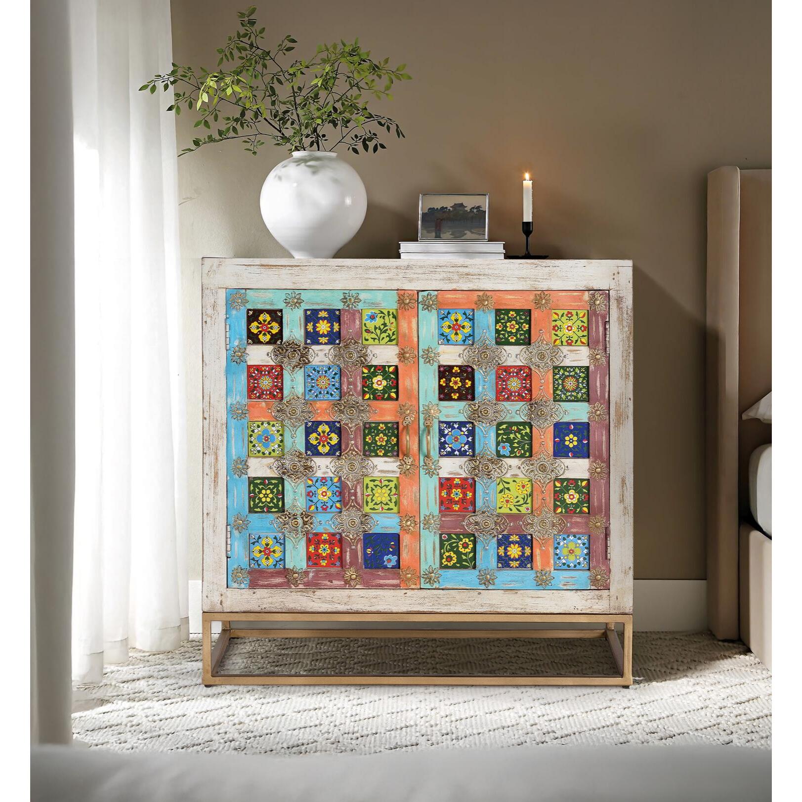 Mueble auxiliar - madera de mango y metal - 90x90x40cm