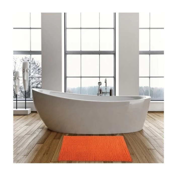 Lot de 2 Tapis de bain Microfibre CHENILLE Orange 40x60 et 60x90cm MSV