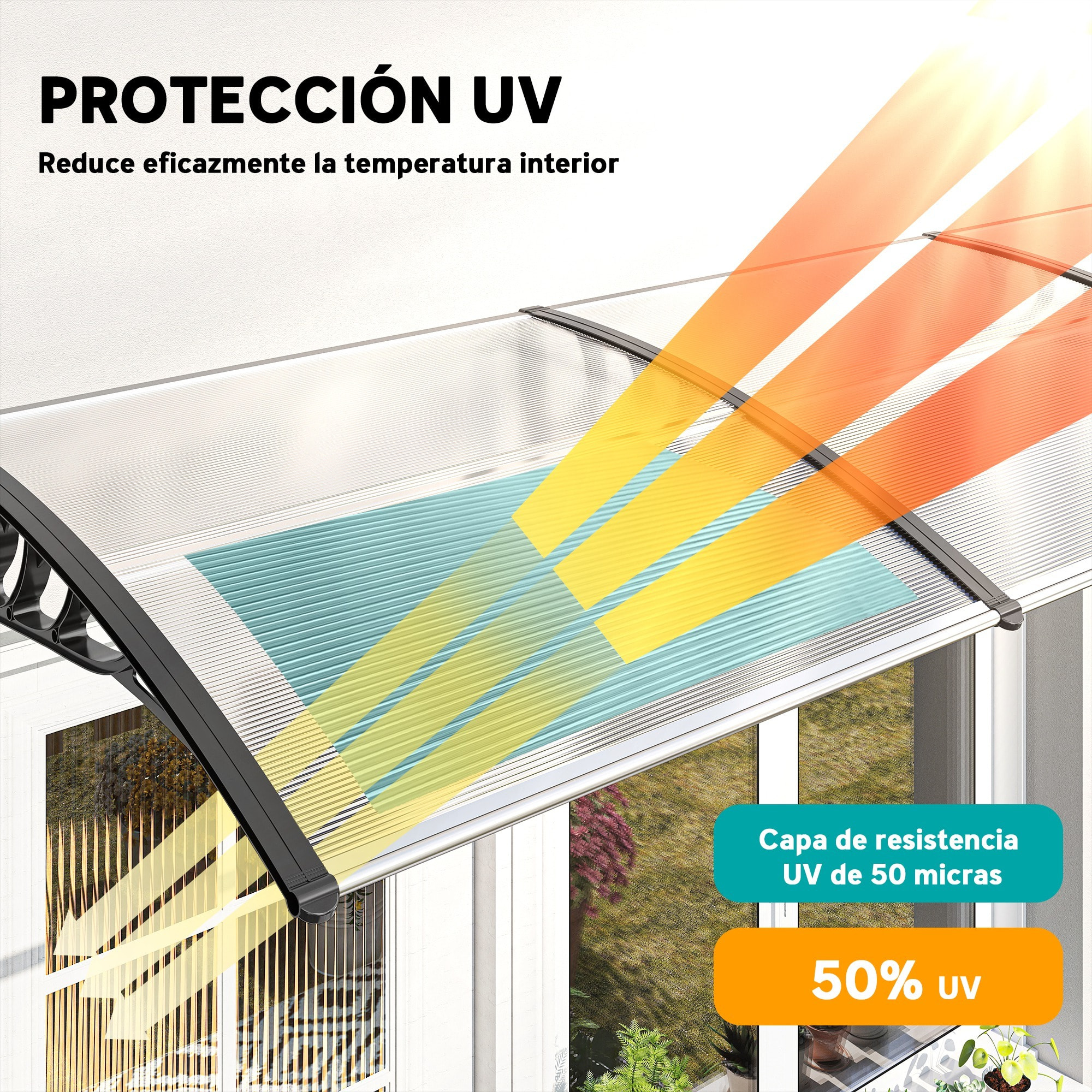 Marquesinas para Puertas y Ventanas 90x295x23,5 cm Tejadillo de Protección contra Sol y Lluvia Diseño Moderno Aleación de Aluminio Transparente