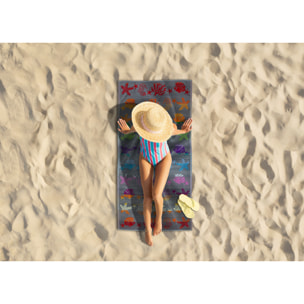 Telo Mare Spugna Jacquard Spiaggia Disegno Fantasy Sea