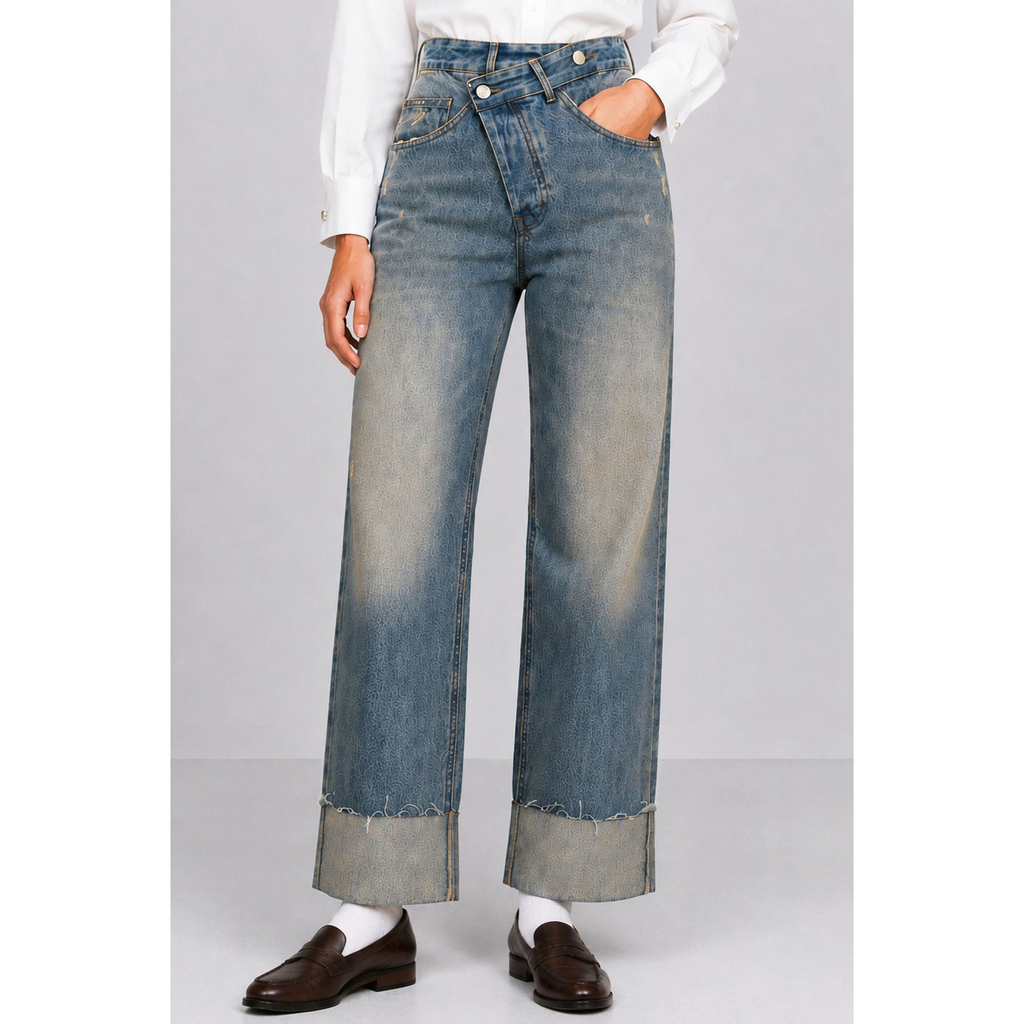 Kocca - Jeans da donna in cotone a vita alta con gamba larga Donna