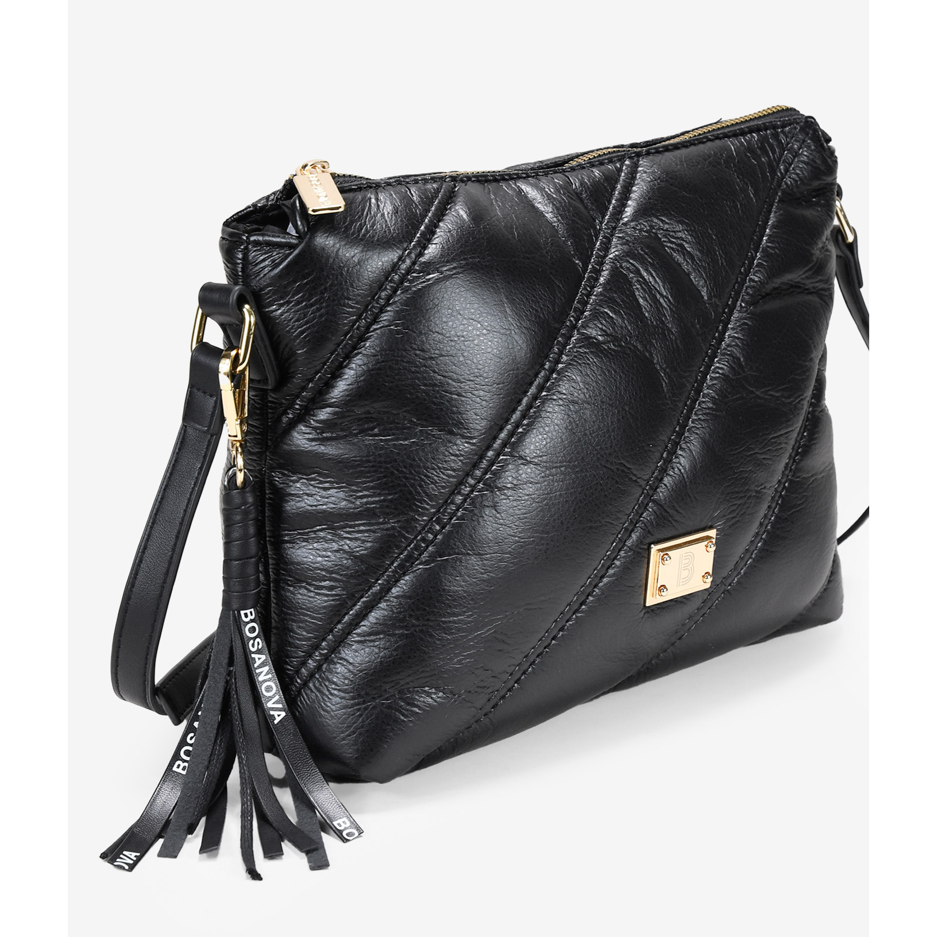 Bolso bandolera negro con cosido acolchado