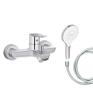 Mitigeur baignoire July+ + pommeau de douche Metro signature + flexible de douche lisse