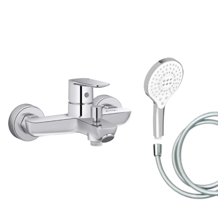Mitigeur baignoire July+ + pommeau de douche Metro signature + flexible de douche lisse