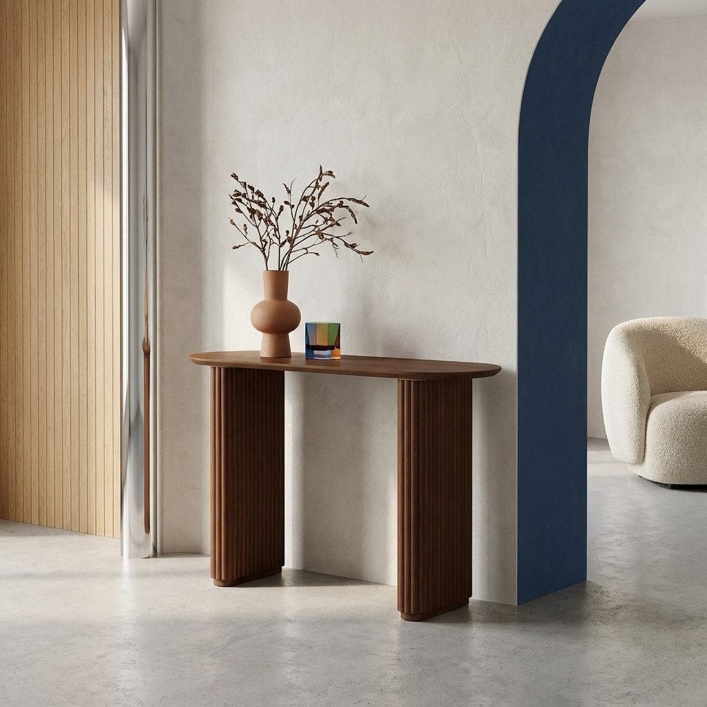 Console ovale bois d'hévéa placage chêne GABRIELLE