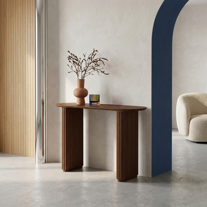 Console ovale bois d'hévéa placage chêne GABRIELLE