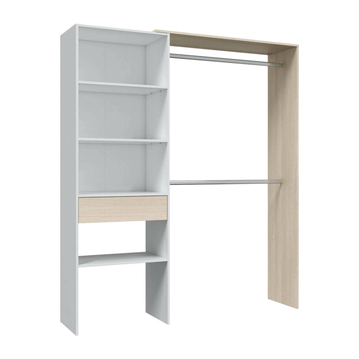 Guardaroba grande Amico, Struttura per cabina armadio, Armadio aperto senza ante, 158x40h187 cm, Bianco e Rovere