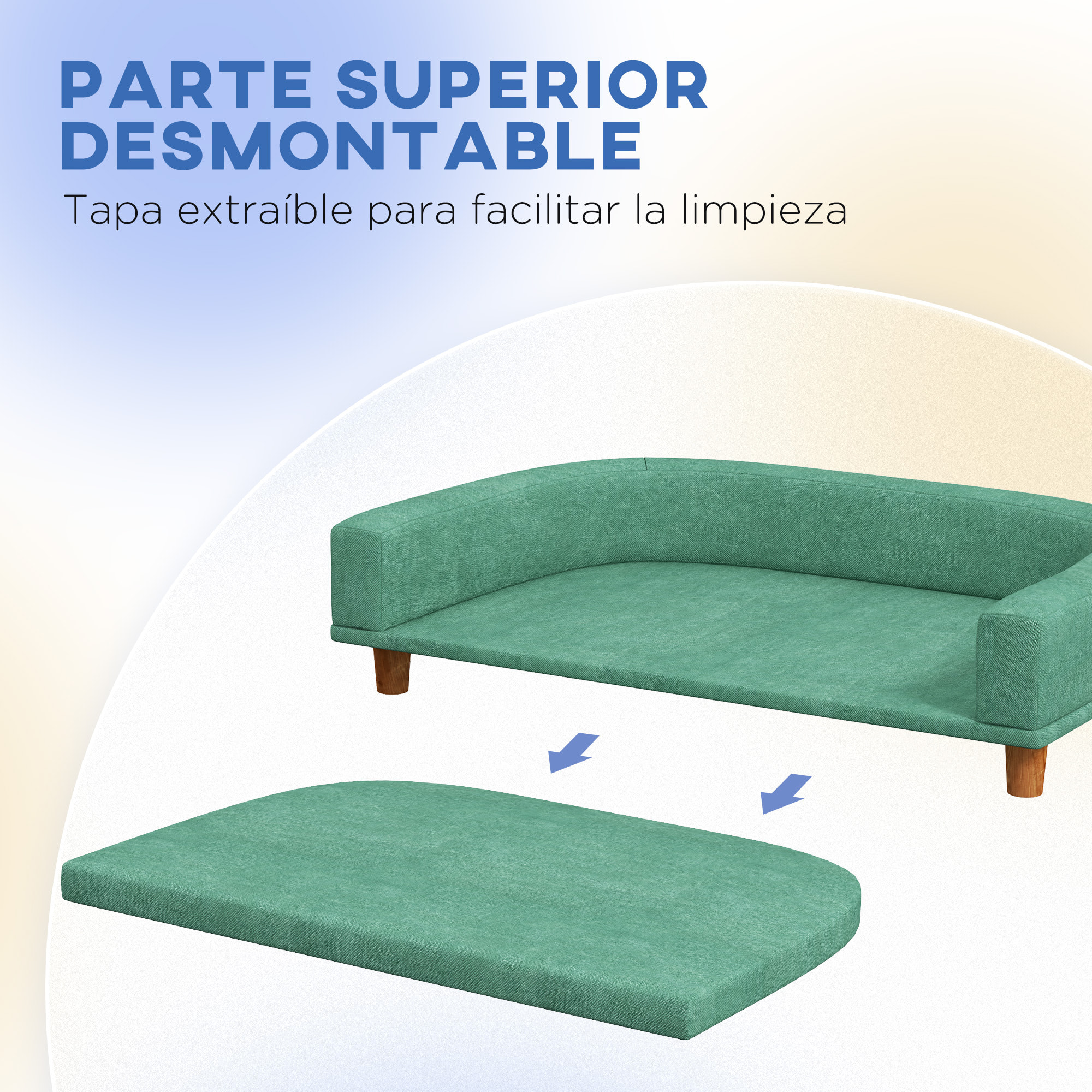 Sofá para Perros Grandes Cama Elevada para Perros Tapizada con Cojín Lavable y Patas de Madera de Pino Carga 40 kg 98x67x25 cm Verde