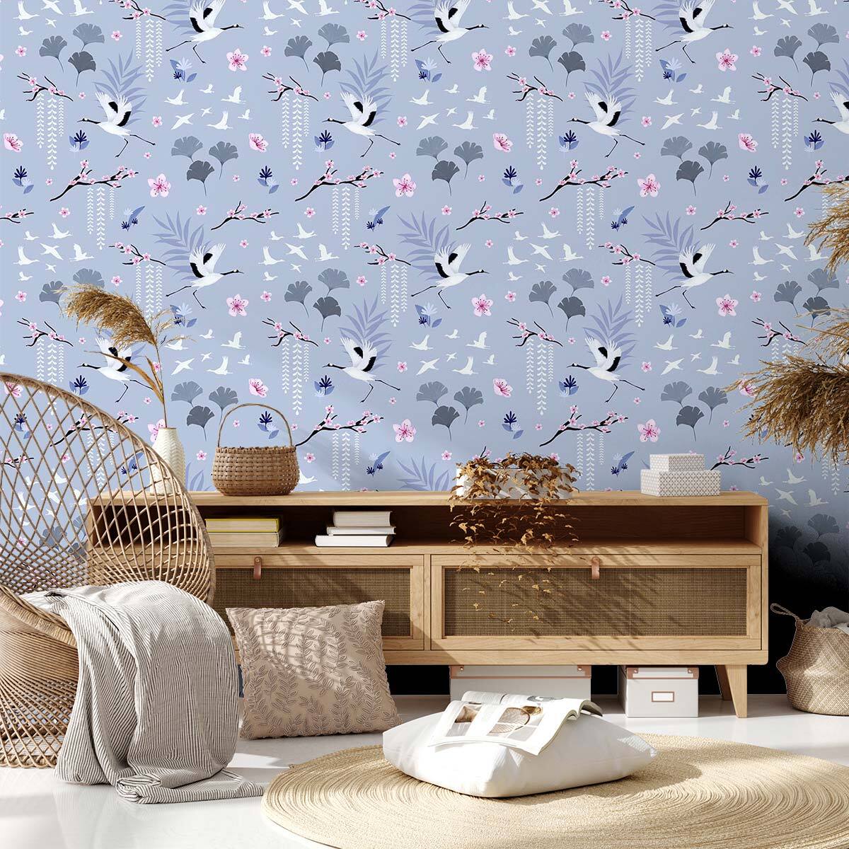 Papier peint cicogne bleue Intissé