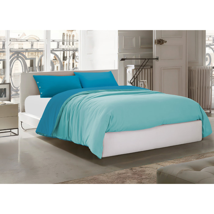 Parure Copripiumino Bicolor Estate/Inverno 100% Cotone Tinta Unita Amici Opale/Azzurro
