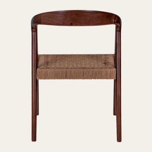 Chaise Parvati -bois massif d'hévéa et corde-couleur noyer 62 x 78 x 53 cm