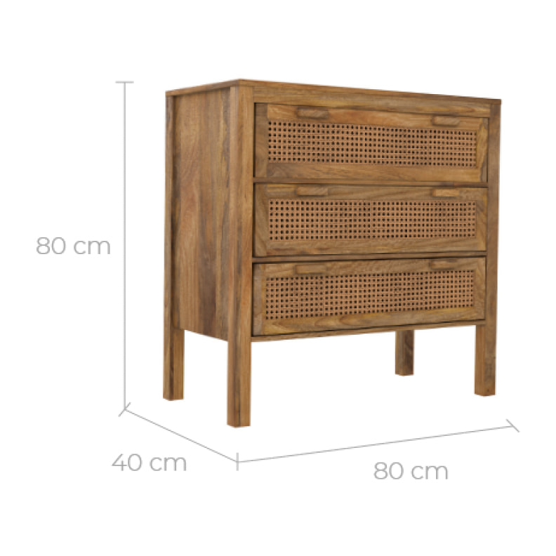 Commode en cannages et bois 3 tiroirs - Tiki