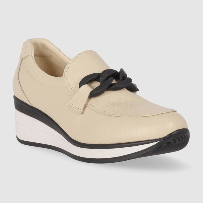 Zapatos de Piel - Beig - Tacón: 4 cm