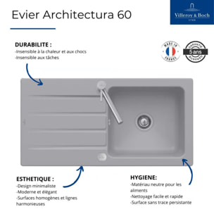 Evier 100x 51 cm Architectura 60 Fossile vidage automatique inclus